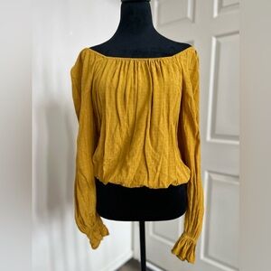 Ramy Brook Flowy Mustard Textured Off Shoulder Boho Festival Top